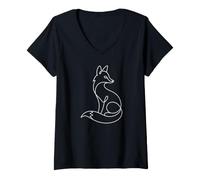 Women's Minimalist Fox One Line Art V-Neck T-Shirt