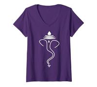 Women's Minimalist Ganesh Hindu Elephant Hinduism V-Neck T-Shirt