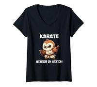 Women's Minimalist Karate Owl Wisdom in Action Martial Arts V-Neck T-Shirt