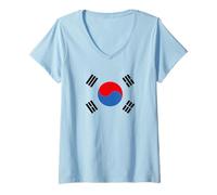 Women's Minimalist Korean Flag Illustration Graphic V-Neck T-Shirt