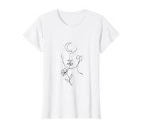 Womens Minimalist Line Art Graphic Women's Face Moon and Flower Value Graphic T-Shirt