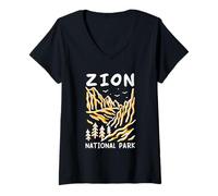 Womens Minimalist Mountains Canyon Cliffs Zion Utah Outdoor Travel V-Neck T-Shirt