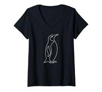 Women's Minimalist Penguin One Line Art V-Neck T-Shirt