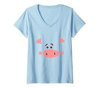 Women's Minimalist Pig Face Graphic Design V-Neck T-Shirt