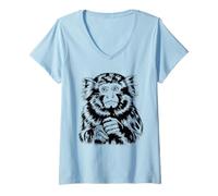 Womens Minimalist Pygmy Marmoset Line Art Simple Monkey Drawing V-Neck T-Shirt