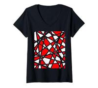 Women's Minimalist Red Abstract Geometric Lines Graphic V-Neck T-Shirt