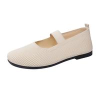 Women's Minimalist Ribbed Knit Flats Modern Mary Jane Strap Slip On Walking Shoes Suitable for Shopping Travel Daily Outings Beige 5.0