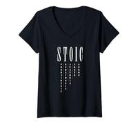 Womens Minimalist Stoic Pillars in Greek Will Reason Virtue Mastery V-Neck T-Shirt