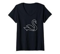 Women's Minimalist Swan One Line Art V-Neck T-Shirt