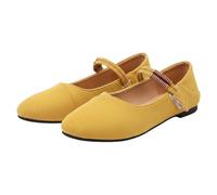 Women's Minimalist Textured Flats Modern Elastic Strap Mary Janes Slip On Shoes for Shopping Office and Daily Wear Yellow 6.0
