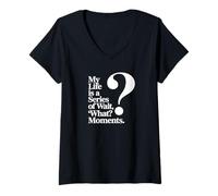 Women's Minimalist Wait, What? Sarcastic Quote with Large Question V-Neck T-Shirt