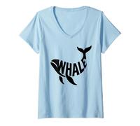 Womens Minimalist Whale Word Art Design for Marine Life Lovers V-Neck T-Shirt