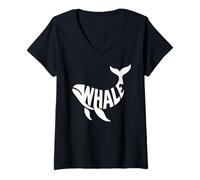 Womens Minimalist Whale Word Art Design for Marine Life Lovers V-Neck T-Shirt