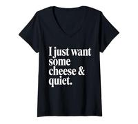 Women's Minimalist White Serif I Just Want Some Chesse and Quiet V-Neck T-Shirt