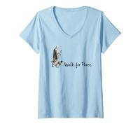 Women's Minimalist Zen Art Walk for Peace Monks with Aloka Dog V-Neck T-Shirt