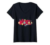 Womens Minions Noel Holiday Letters Festive V-Neck T-Shirt