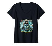 Women's Minnesota Northern Bear Wilderness Winter Nature V-Neck T-Shirt