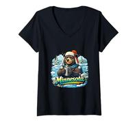 Women's Minnesota Winter Bear Cozy Nature Cold Vibes V-Neck T-Shirt