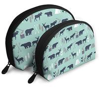 Womens Mint Grey Navy Blue Bear Moose Arrow Travel Cosmetic Bags Waterproof 2PC Makeup Clutch Pouch Cosmetic and Toiletries Organizer Bag Portable Travel Toiletry Pouch Girls