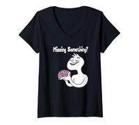 Womens Missing something? Funny Sarcastic Brains, Zombie cartoon V-Neck T-Shirt