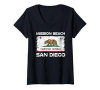 Women's Mission Beach San Diego California Flag Design V-Neck T-Shirt