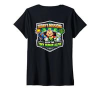 Women's Mission Keep Tiny Human Alive Funny New Parent Mom Dad Baby V-Neck T-Shirt
