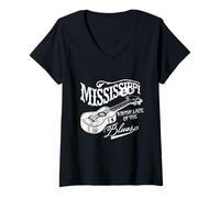Womens Mississippi Birthplace of The Blues Acoustic Guitar Vintage V-Neck T-Shirt