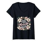 Womens Mississippi Girl Who Loves Magnolias V-Neck T-Shirt