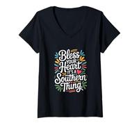 Womens Mississippi Heritage Bless Heart Southern Saying V-Neck T-Shirt