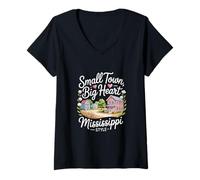 Womens Mississippi Heritage Small Town, Big Heart Mississippi Style V-Neck T-Shirt