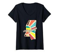 Women's Mississippi Pride Colorful State Outline Art Design V-Neck T-Shirt
