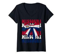 Women's Missouri US State Coquette Bow Flag V-Neck T-Shirt