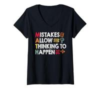 Womens Mistakes Allow Thinking to Happen Funny Math Teacher V-Neck T-Shirt