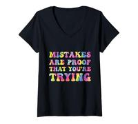 Women's Mistakes are Proof That You're Trying Growth Mindset Tie Dye V-Neck T-Shirt
