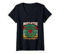 Women's Mistletoe Hung High Funny Retro Christmas V-Neck T-Shirt