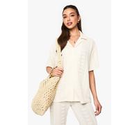 Womens Mix And Match Crochet Textured Patterned Knitted Shirt - White - 12, White