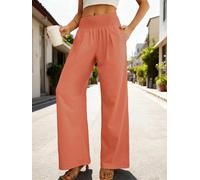 Womens Mix Cotton Linen Palazzo Pants High Waisted Wide Leg Long Lounge Trousers with Pocket