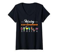 Women's Mixing is My Superpower Cocktail Mixing Bartending Bartender V-Neck T-Shirt