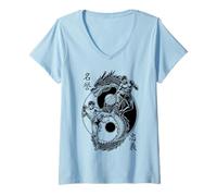 Womens MMA Fighter Dragon Yin Yang Knee Kick Mixed Martial Arts V-Neck T-Shirt