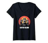 Women's Moai Statue Easter Island V-Neck T-Shirt