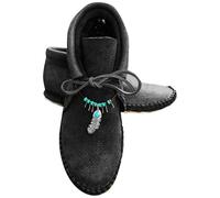 Women's Moccasin Ankle Boots with Feather Charm, Handmade Retro Flat Shoes, Casual Soft Sole Lace up Comfort Booties, Vintage Native Style Shoes, Round Toe, Non-slip Sole, Autumn Wear