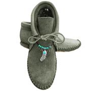 Women's Moccasin Ankle Boots with Feather Charm, Handmade Retro Flat Shoes, Casual Soft Sole Lace up Comfort Booties, Vintage Native Style Shoes, Round Toe, Non-slip Sole, Autumn Wear