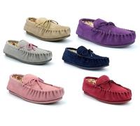 Womens Moccasin Slippers Size 3 Girls Slippers Ladies Moccasins Womens Moccasins Suede Leather Carpet Slipper Real Suede Slip On Slipper Genuine Leather Pink/Grey/Navy/Stone/Red/Purple 5 UK