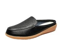 Women's Moccasins Back Open Loafers Platform Shoes Boat Shoes Vintage Soft Leather Low Shoes Summer Non-Slip Handsfree Hiking Shoes Leisure Doudou Shoes Breathable Leisure Shoes, black, 6