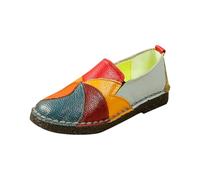 Women's Moccasins Loafers Comfort Color Block Maternity Shoes Leather Flat Shoes Slip-on Flats Colorblock Non-Slip Soft Sole Flat Hand-Stitching Casual Walking Loafers Size 4.5 C0_Yellow