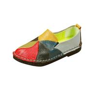 Women's Moccasins Loafers Comfort Color Block Maternity Shoes Leather Flat Shoes Slip-on Flats Colorblock Non-Slip Soft Sole Flat Hand-Stitching Casual Walking Loafers Size 4.5 C0_Green