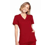 Women's Mock Wrap Top Workwear Originals with Rib-Knit Back Panels WW650, Red, Large