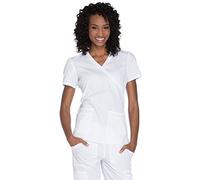 Cherokee Women's Workwear Core Stretch Mock Wrap Scrubs Shirt Medical, White, XS