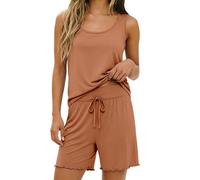 Womens Modal Loungewear Sets Comfy Stretch Pyjama Set U Neck Sleeveless Tank Top Ruffle Hem Drawstring Shorts Ladies Wrinkle Resistant Pjama Set Summer Leisure Everyday Wear Size M-6XL