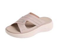 Women's Modern Cutout Platform Slide Sandals Cross Strap Open Toe Thick Sole Comfort Shoes for Walking Travel Park Everyday Use Beige 6.5